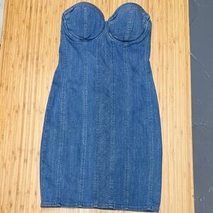 Guess Blue Strapless Denim Dress